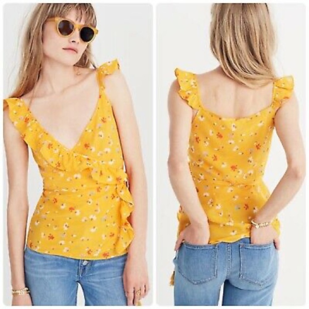Yellow Floral Silk Wrap Tank Top from Madewell